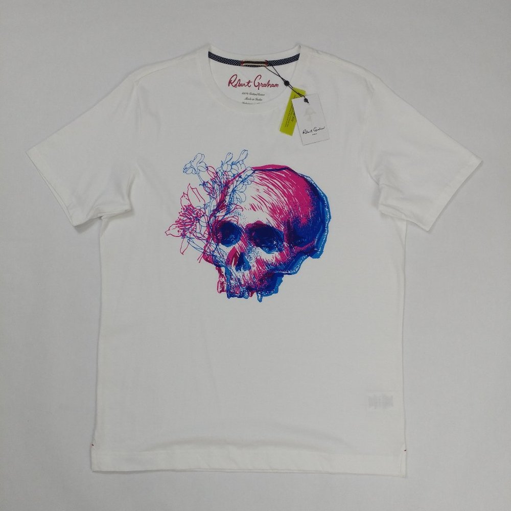 Robert Graham Men's Rio Grande Skull White Short Sleeve T-Shirt Size M L
